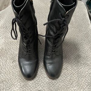 Franco Sarto Black Lace Up Boots with Smooth Leather Like Finish